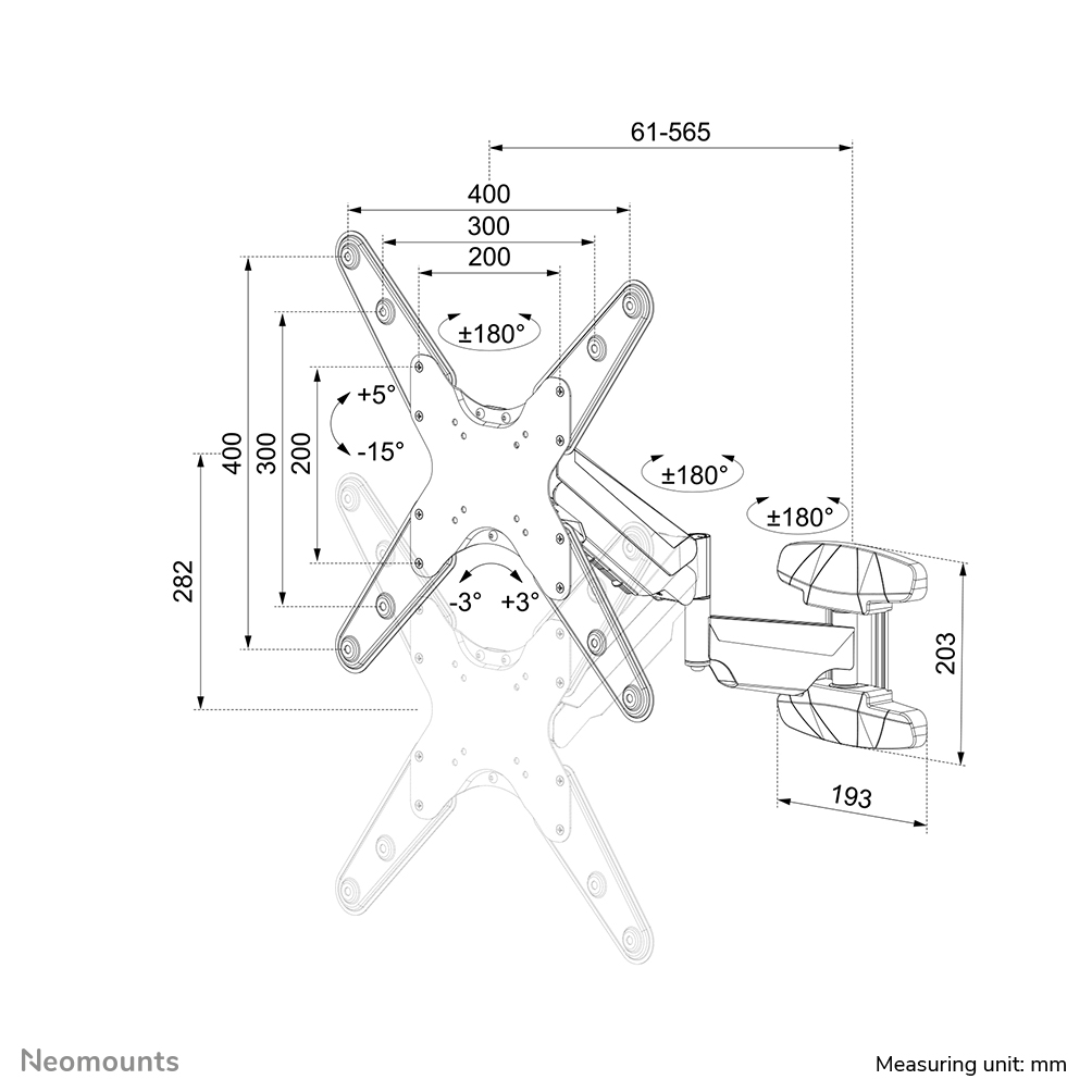 Neomounts WL70-550BL14 Soporte de pared para monitor/TV 32-55" - resorte de gas - movimiento completo